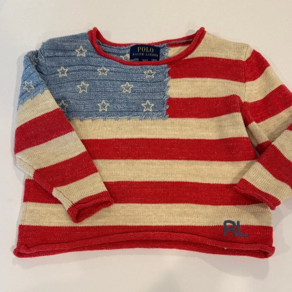 Ralph‎ Lauren Polo Toddler Patriotic Sweater knit Rare 2T USA  Hand Stitch